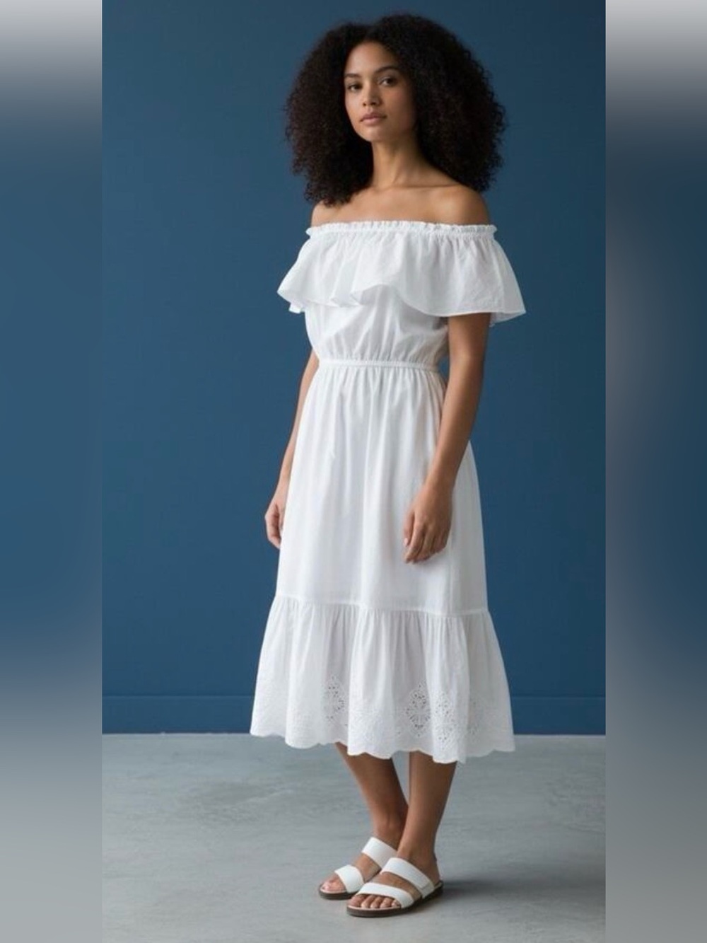 Lauren Ralph Lauren Cotton Off-The-Shoulder Tiered Midi Dres
